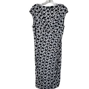 Lauren Ralph Lauren Chain Ring Sleeveless Faux Wrap Dress US 14 Deep Navy/White
